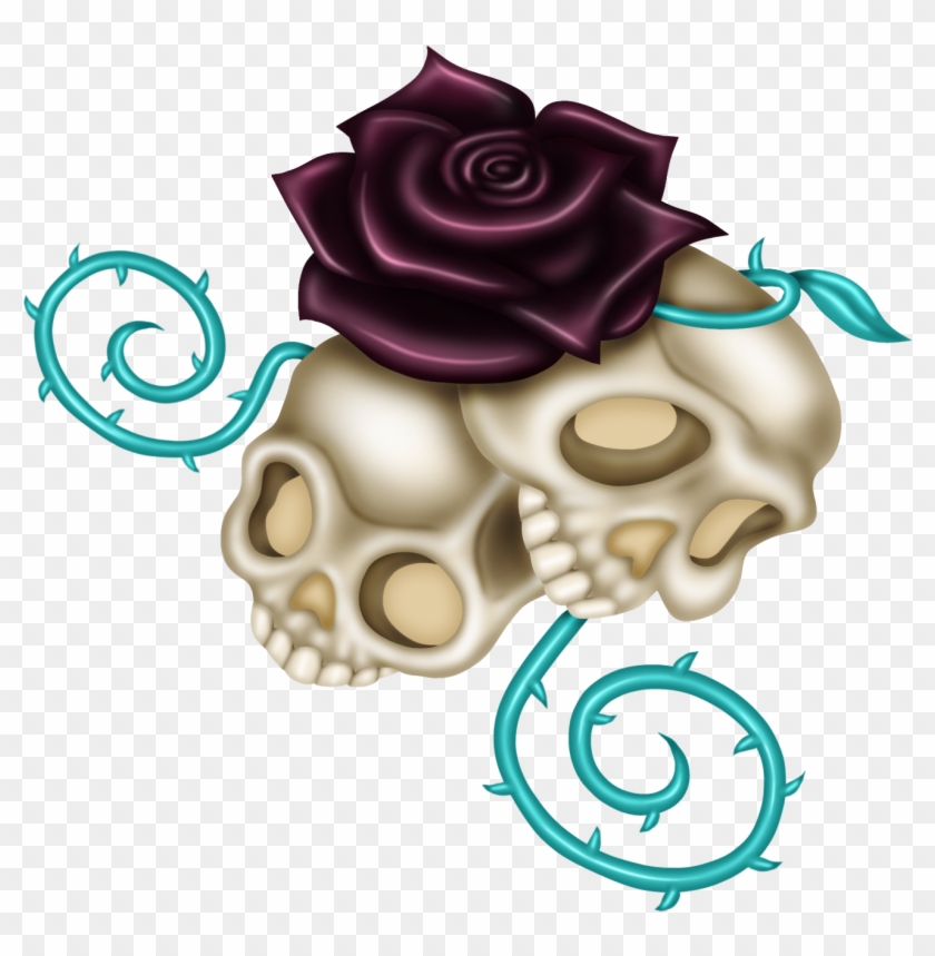 Colorful Skulls, Black Roses, Skull Design, Scrap, - Illustration Clipart #5819813
