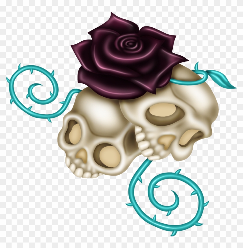 Colorful Skulls, Black Roses, Skull Design, Scrap, - Illustration Clipart