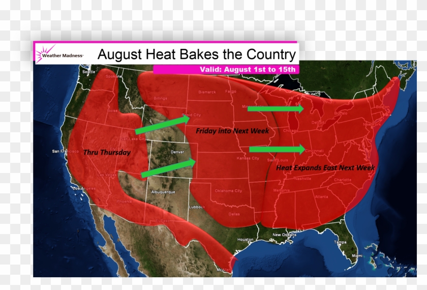 The Heatwave In The West Will Expand Into The Plains - Map Clipart