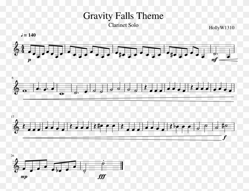Gravity Falls Theme Sheet Music Composed By Hollyw1310 - Gravity Falls Theme Clarinet Clipart