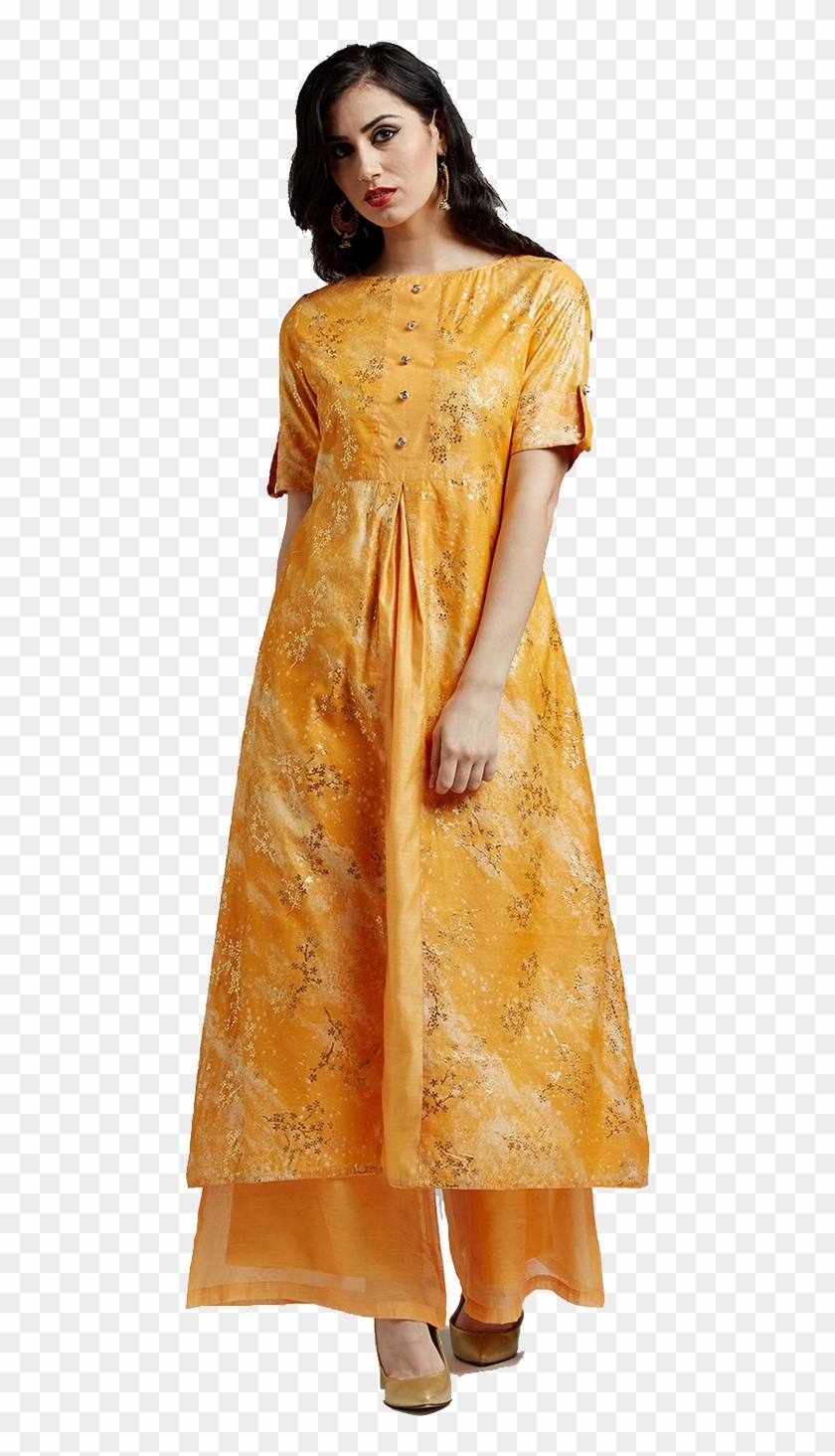 Chanderi Kurti Png Download - Frock Kurta With Palazzo Clipart