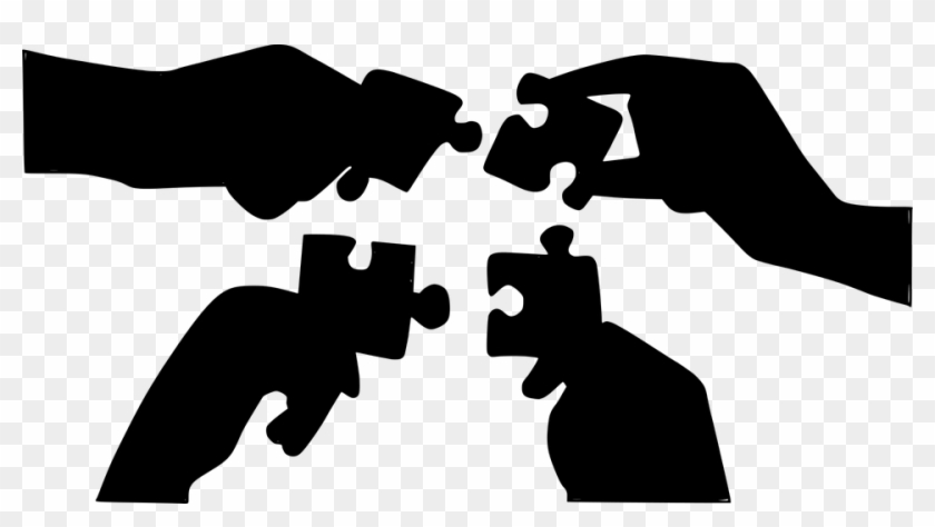 Silhouette Joining Together Puzzle - Teamwork Silhouette Clipart