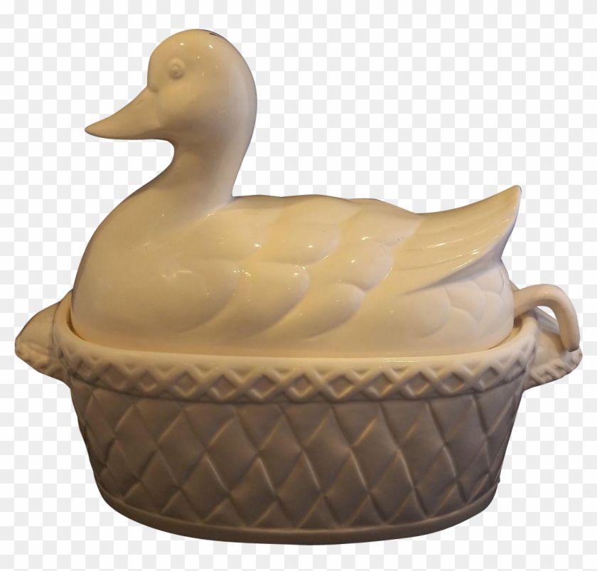 White Duck Soup Gravy Tureen Pottery Signed Japan - American Black Duck Clipart