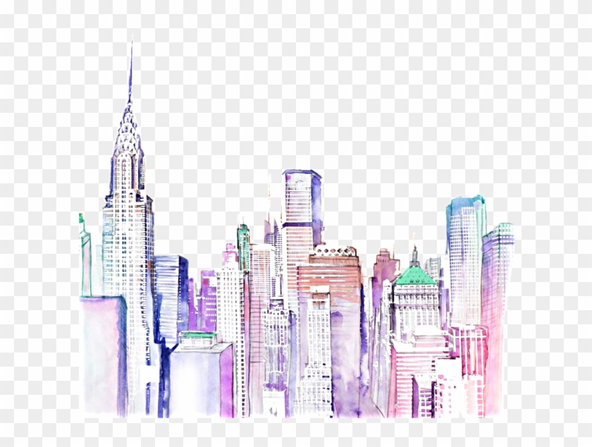 #city #cityscapes #background #wallpaper #bilding #house - Pastel Watercolor City Clipart
