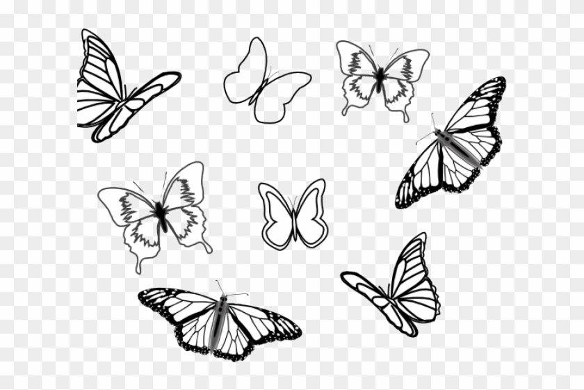 Eight Butterflies Black And White Clipart - Png Download