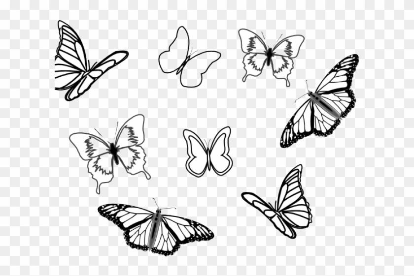 Eight Butterflies Black And White Clipart - Png Download #5839715