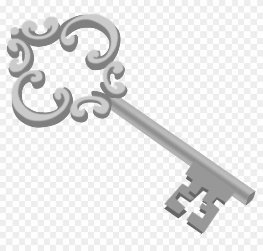 Decorated Key Lock Metal Silver - Silver Key Transparent Background Clipart