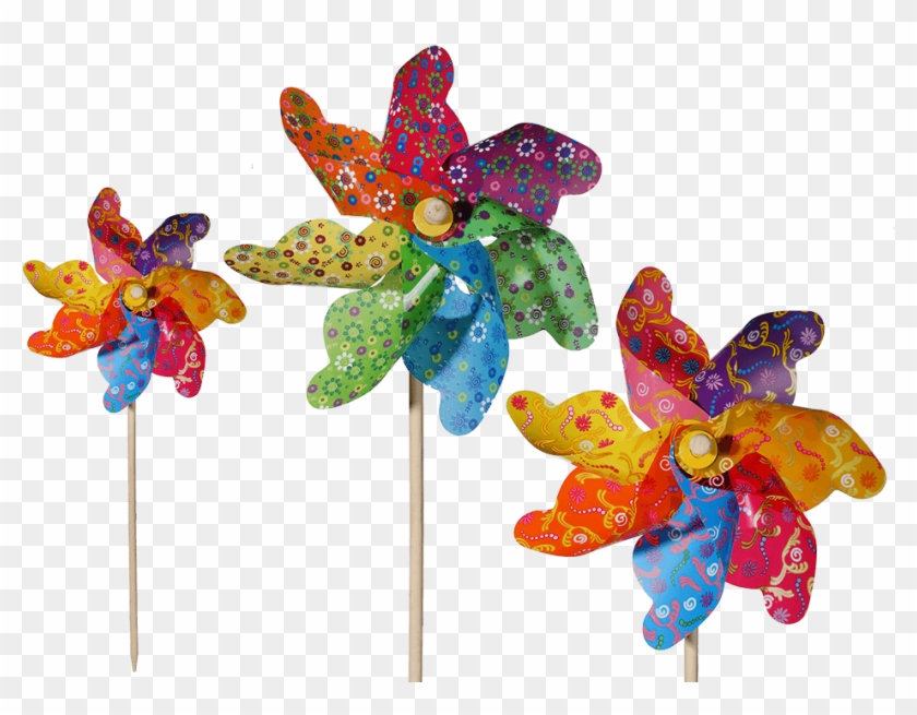 Windmill With Multicoloured Flower Decor On Wooden - Pinwheel Clipart #5841752
