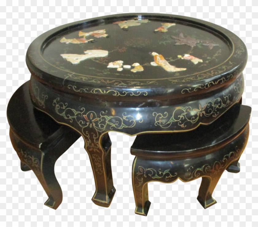 Black Lacquer & Mother Of Pearl Tea Table Setround - Coffee Table Clipart