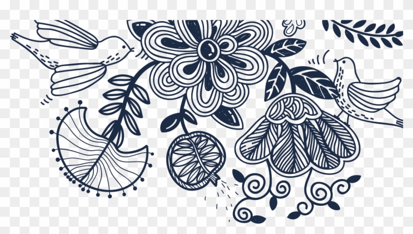 Bird And Painting Line Flowers Birdandflower - Flor Azul Marino Dibujo Clipart