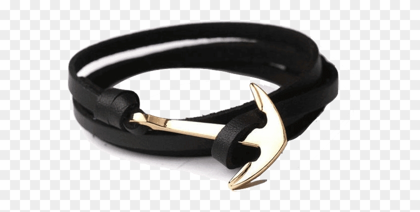 Straight Anchor Leather Bracelet Black Gold Road - Bracelets Anchor Leather Clipart #5846717