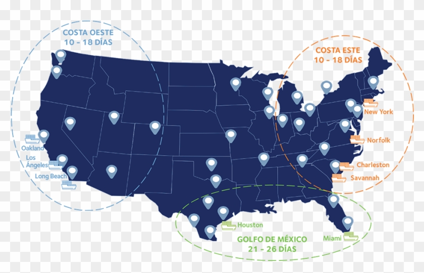 Mapa Transit Times Usa Estados Unidos Espana - Us And Mexico Map Outline Clipart #5850680