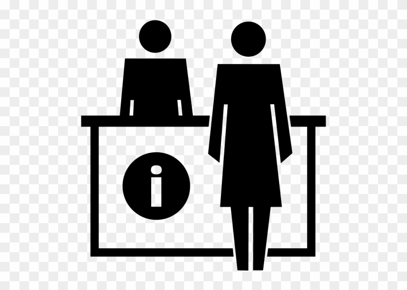 Black And White Line Drawing Of Person At Information - Front Desk Icon Clipart