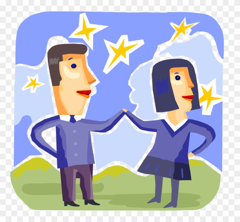 Vector Illustration Of Romantic Couple Announce Wedding - Cartoon Clipart