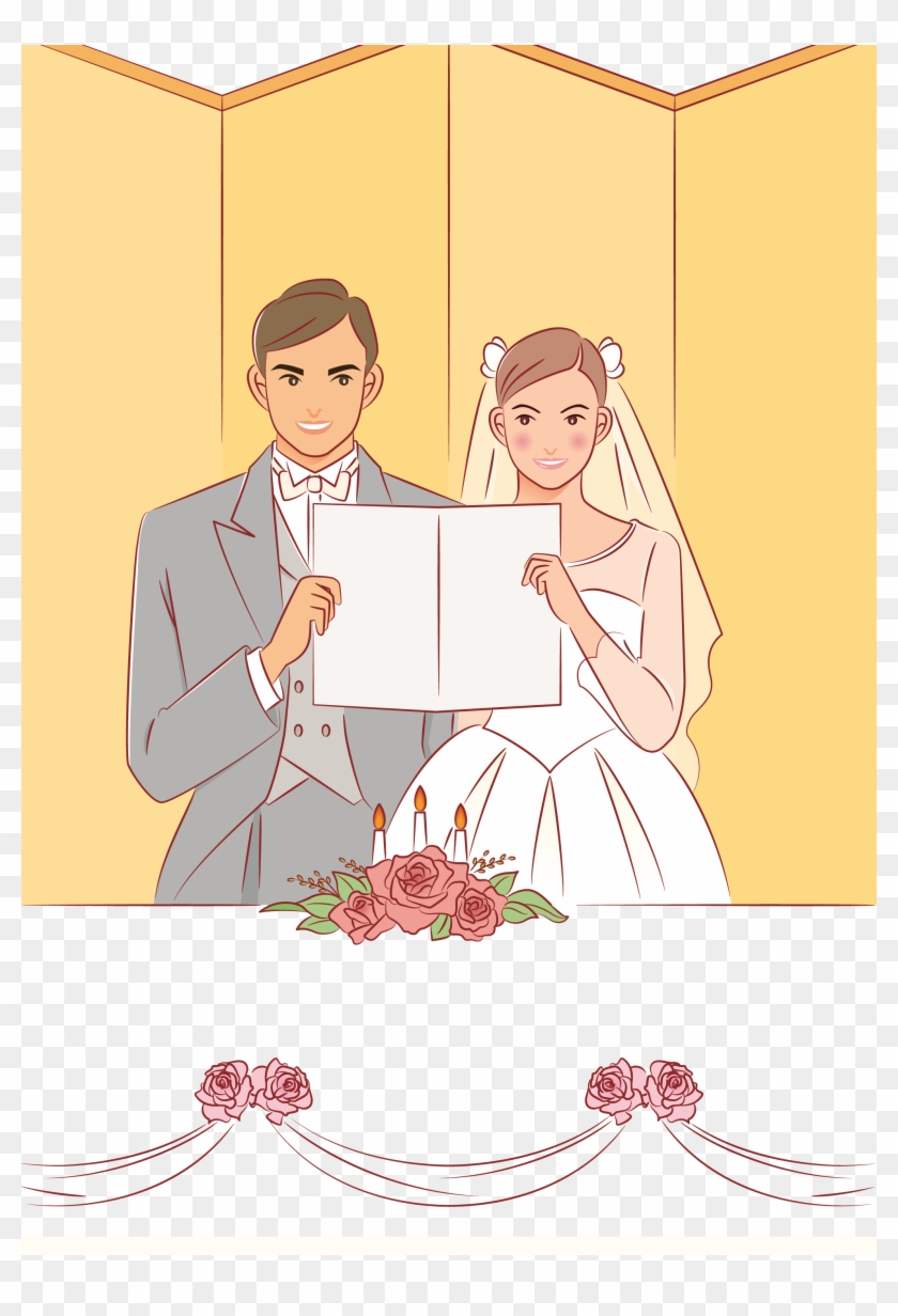 Wedding Bridegroom Cartoon Hand Painted Bride And - Cartoon Clipart