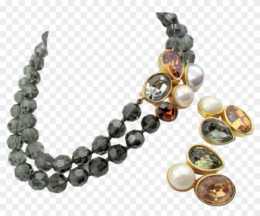 Vintage Ciner Smoky Crystal Beaded Necklace Chunky - Necklace Clipart