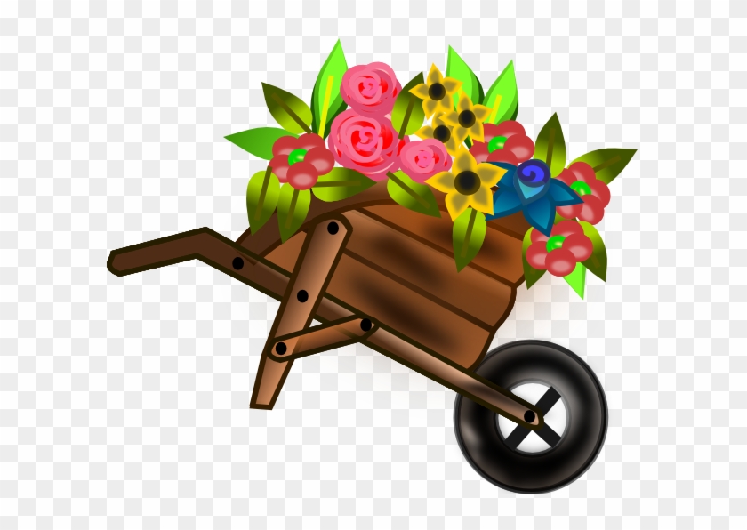 Flower Wheelbarrow Clip Art - Flower Cart Clip Art - Png Download