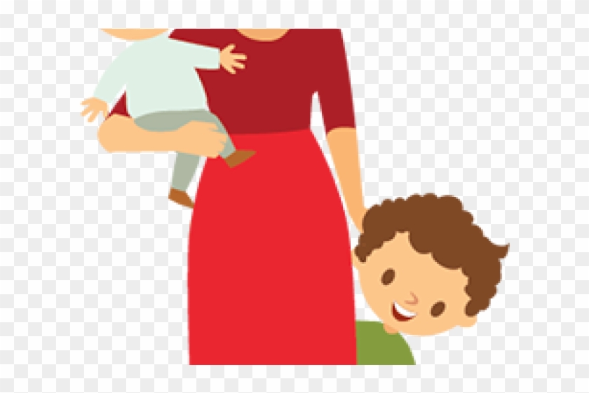 Single Clipart Single Girl - Mother And Two Babies - Png Download