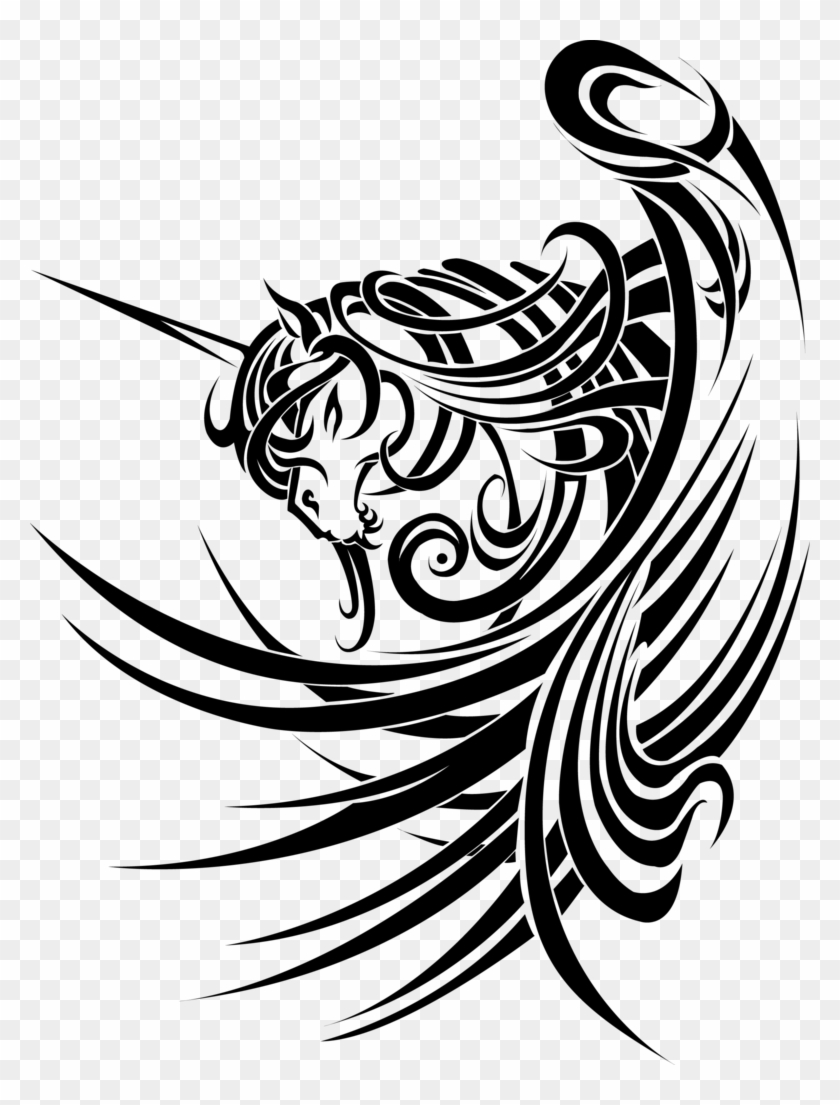 Tribal Design Tattoos - Tribal Unicorn Tattoo Clipart #5864930