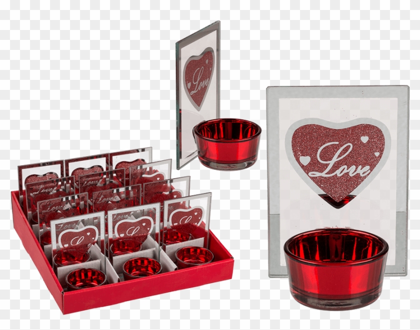 Glass Tealight Holder With Print Love & Red Glitter - Heart Clipart