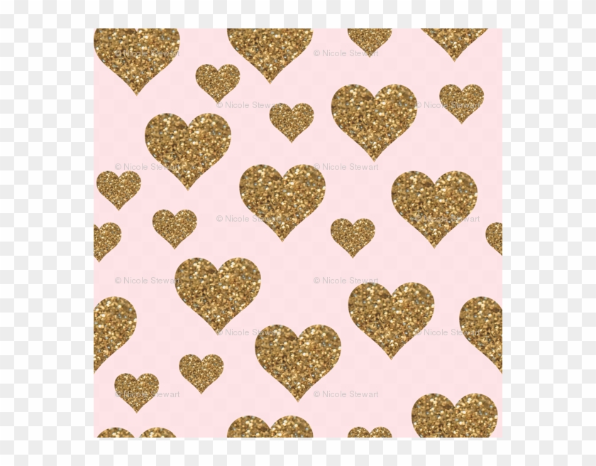 Glitter Gold Hearts Scattered On Blush Pink Fabric - Heart Clipart #5865607