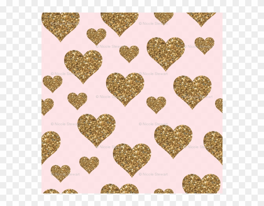 Glitter Gold Hearts Scattered On Blush Pink Fabric - Heart Clipart