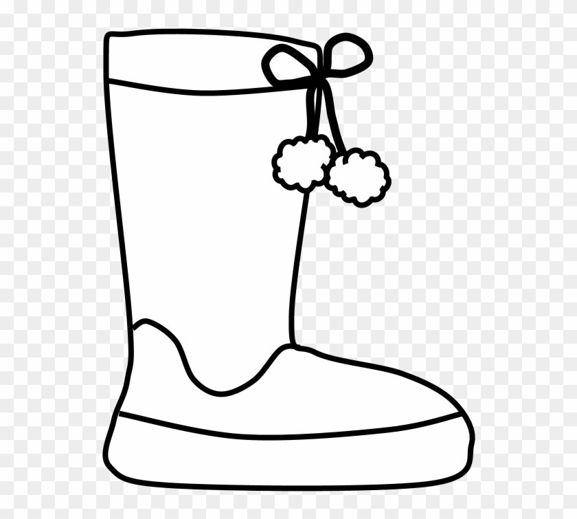 Boots, Pom-poms, Snow, Rain, Pink, Black And White, - Work Boots Clipart #5865776