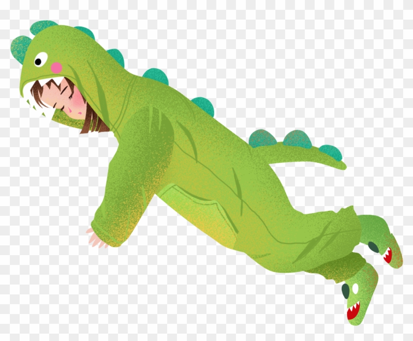 Hand Painted Illustration Dinosaur Pajamas Girl Png - Psd Clipart #5865797