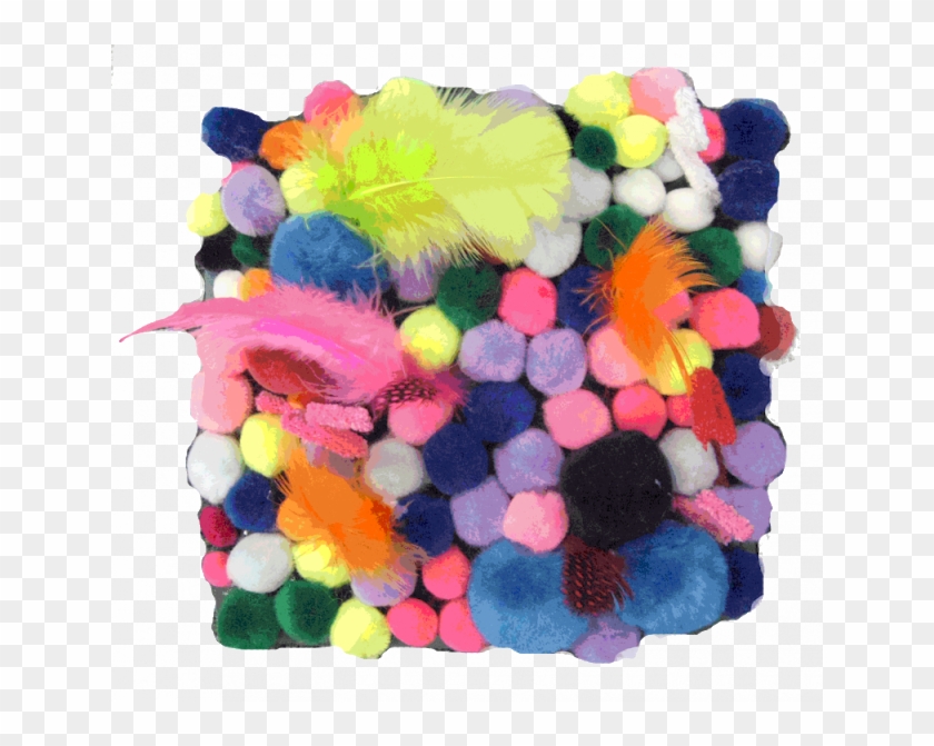 This Collage Made From Card Board, Pom Poms And Feathersis - Flower Clipart #5866225