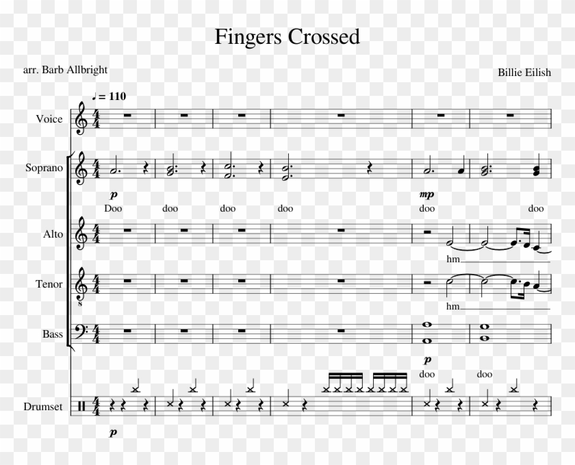 Fingers Crossed Sheet Music For Voice, Percussion Download - Billie Eilish The End Of The World Piano Sheet Music Clipart #5869525