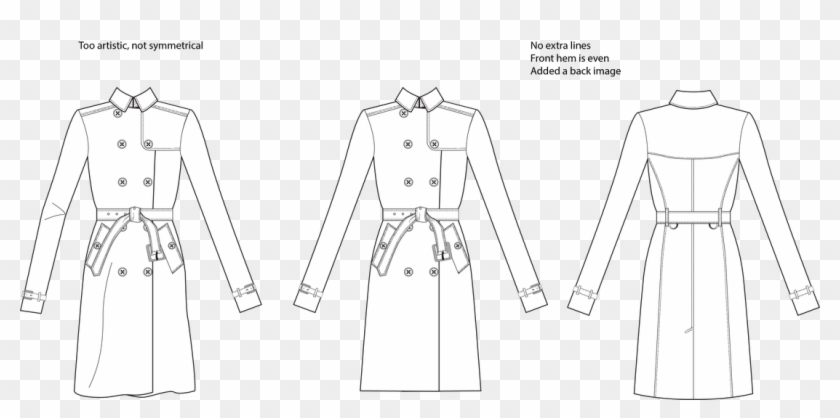 Vector Black And White Download Communicating With - Trench Coat Front Back Flat Sketch Clipart