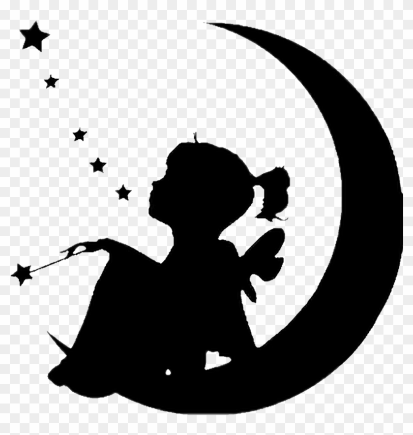 #silhouette #moon #littlegirl #blackandwhite #sticker - Fairy On The Moon Silhouette Clipart