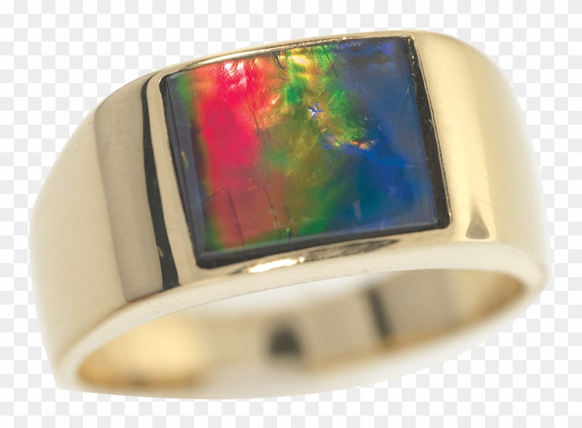14k Yellow Gold Rectangle Martin Ring By Korite Ammolite - Pre-engagement Ring Clipart