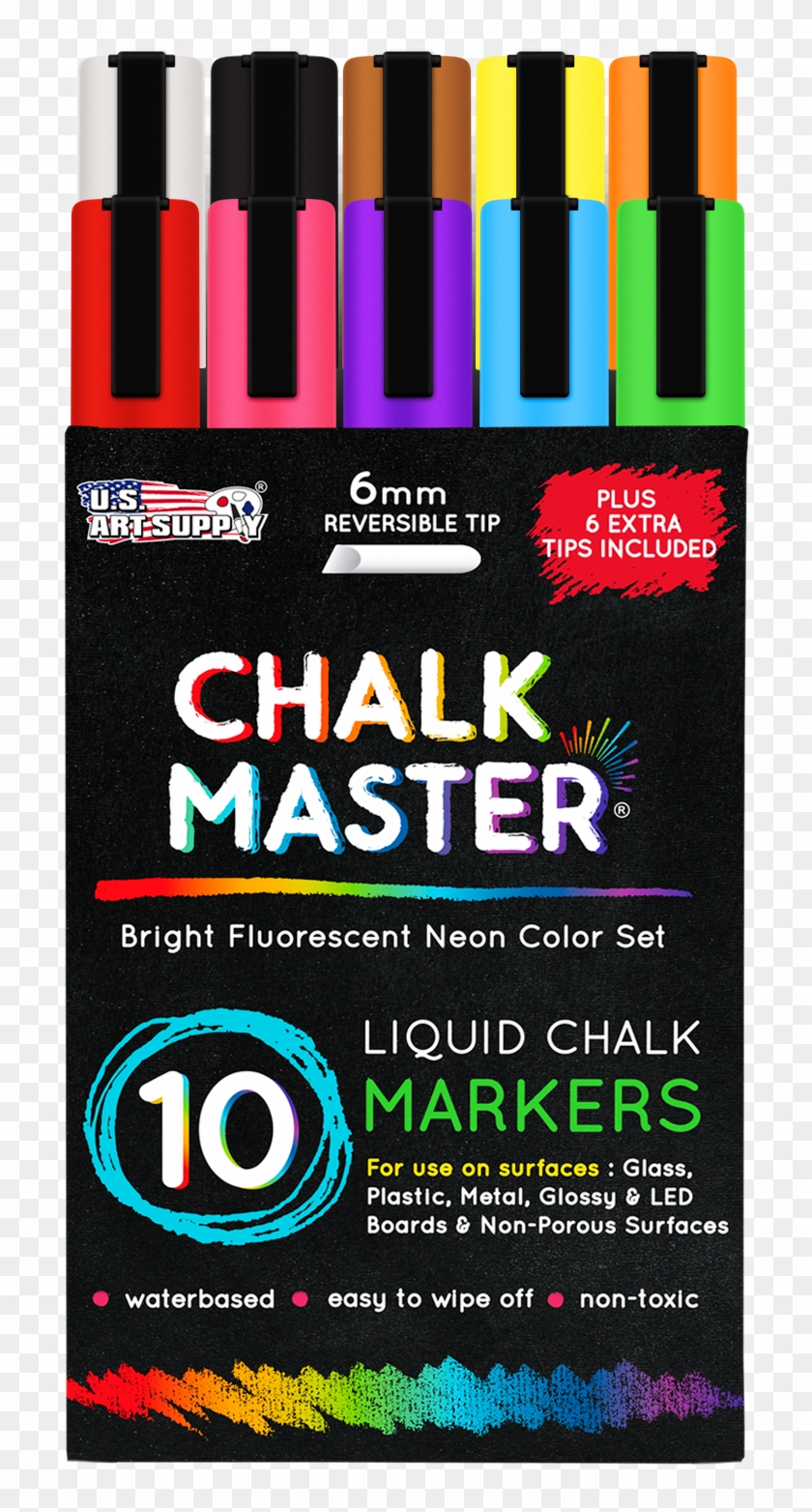 10 Bright Fluorescent Neon Liquid Chalk Marker Set - Graphic Design Clipart #5881484