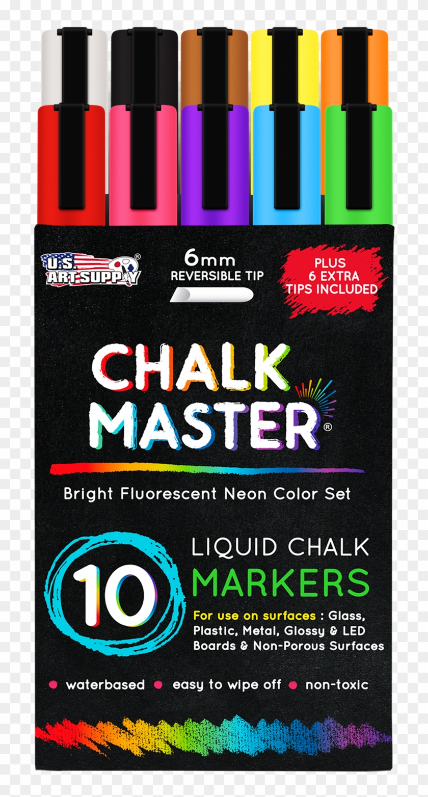 10 Bright Fluorescent Neon Liquid Chalk Marker Set - Graphic Design Clipart