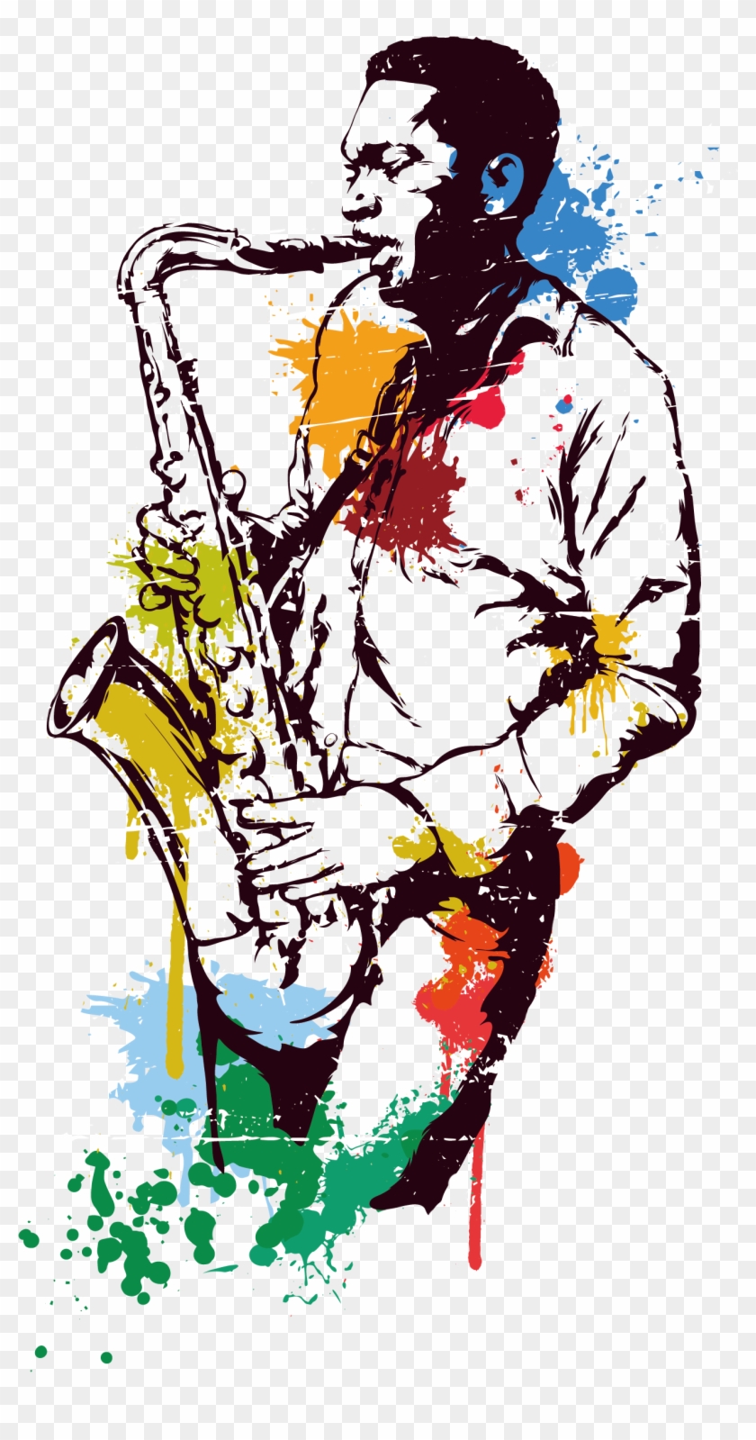 Saxophone Stained Water Saxophonist Transprent Png - Saxophone Player Clipart