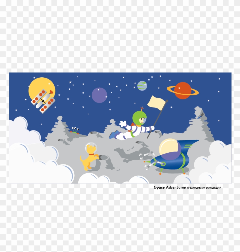 Space Adventures- Diy Paint By Number Wall Mural From - Cartoon Clipart #5883457