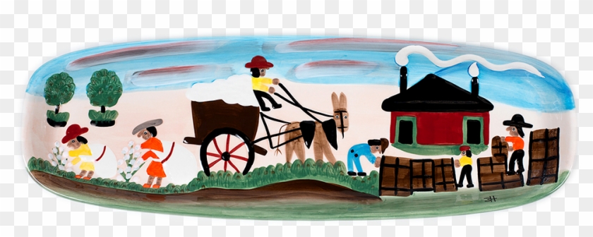 Cotton Mural Oval Platter - Cotton Plantation Mural Clipart