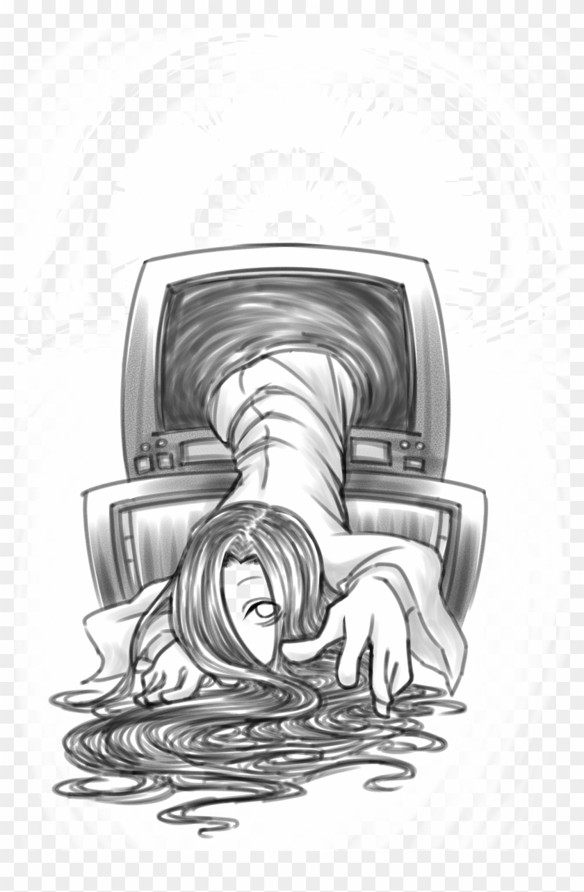 Television, Television Set, Ghost, Visual Arts, Angle - Crawling Out Of Tv Drawing Clipart #5885546