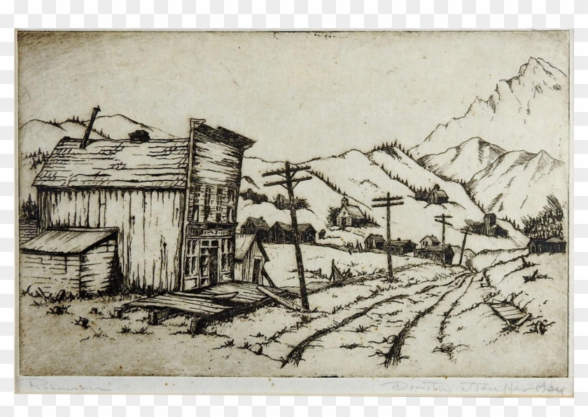 Royalty Free Stock Colorado Ghost Town Etching Print - Sketch Clipart #5886419