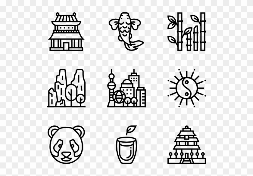 China Symbols - Cute Food Black And White Clipart