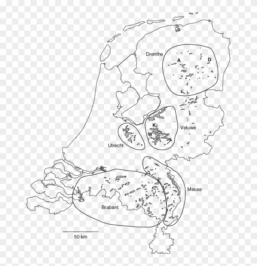 Map Of The Netherlands Showing Five Main - Line Art Clipart #5888044