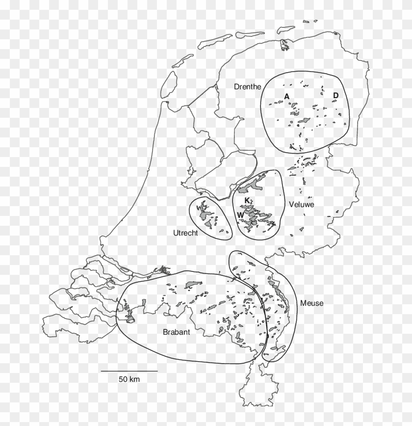 Map Of The Netherlands Showing Five Main - Line Art Clipart