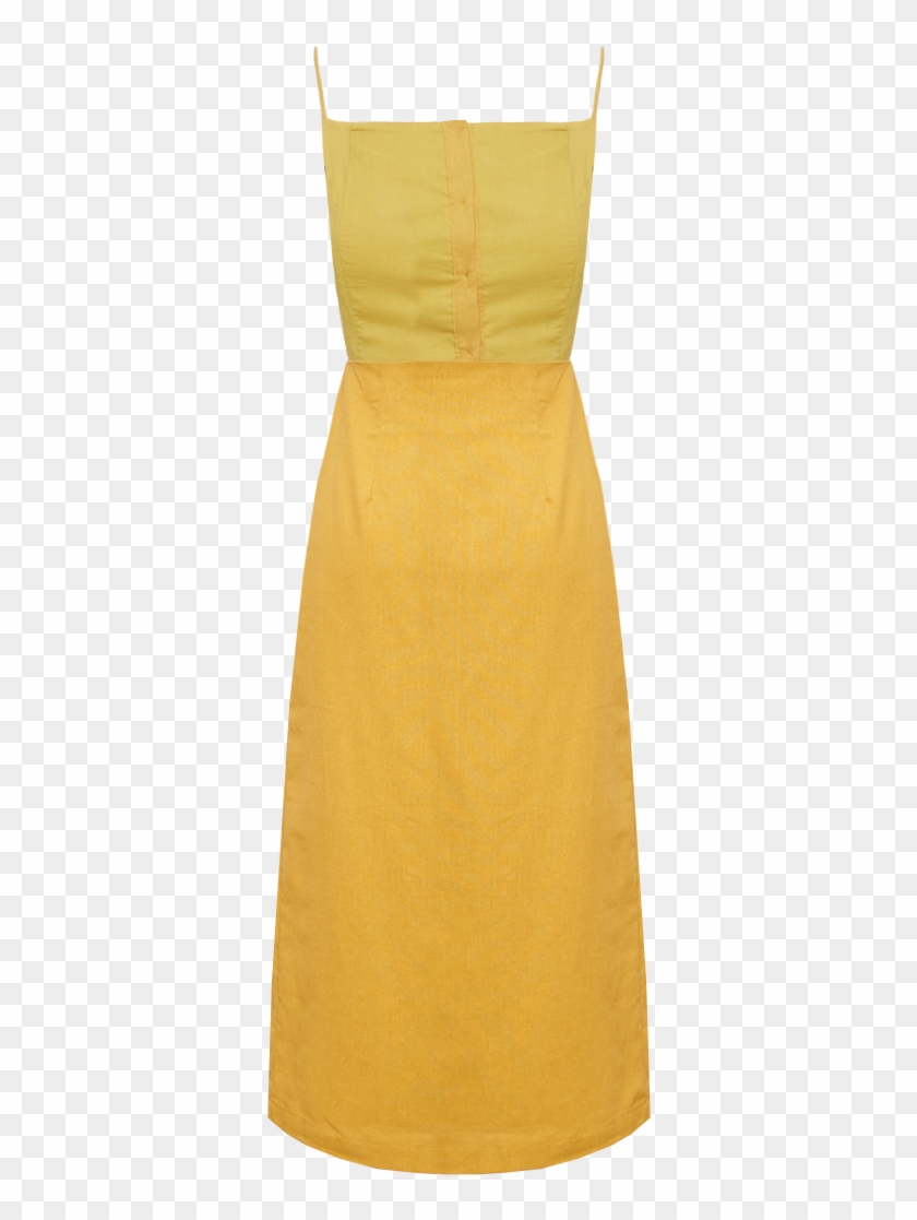 Button Front Yellow Midi Dress With Square Neckline - Cocktail Dress Clipart #5888499