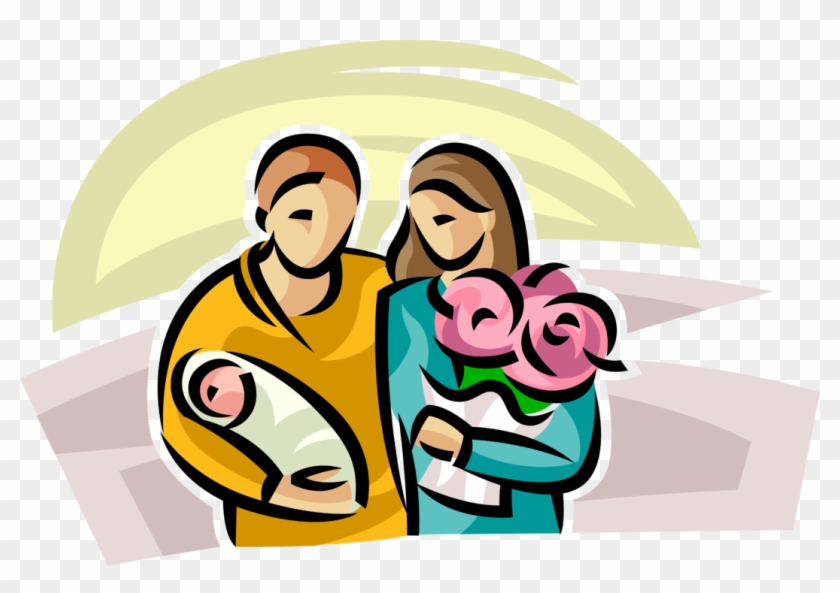 Vector Illustration Of Proud Parents With Newborn Infant - Illustration Clipart #5889809