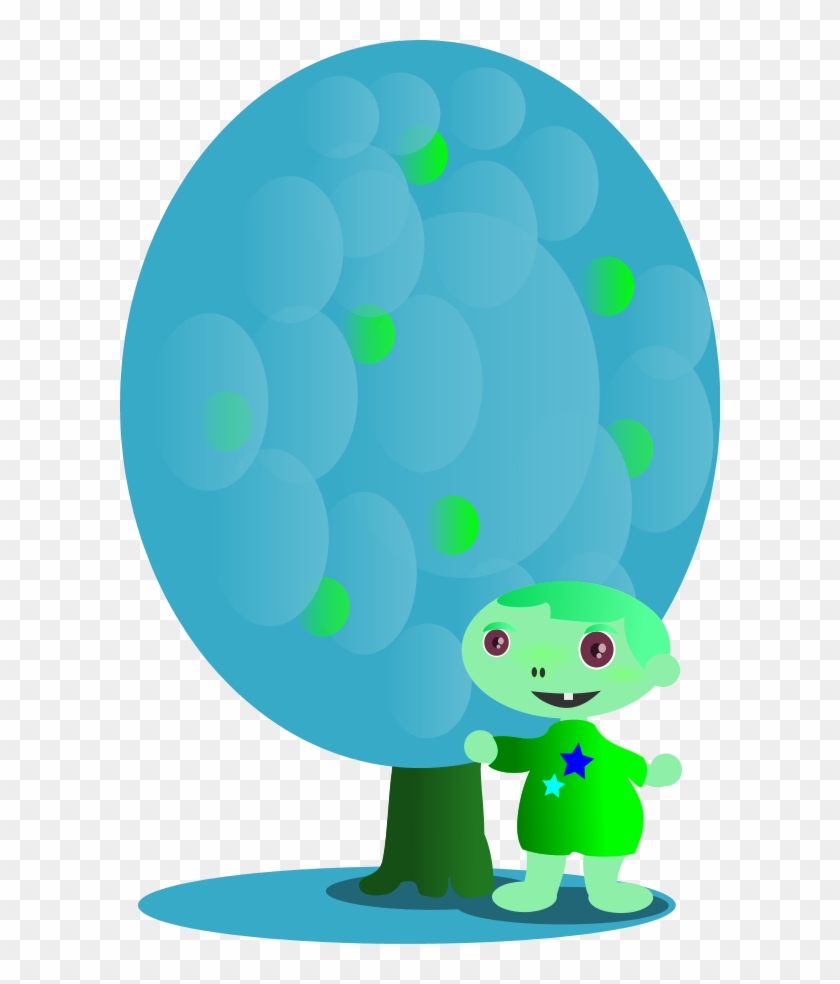 Red Fruit Tree With A Baby - Cartoon Clipart