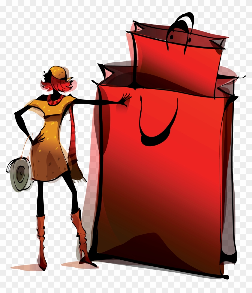 Shopping Girl Hand-painted Watercolor 4134*4451 - Shopping Clipart #5892329