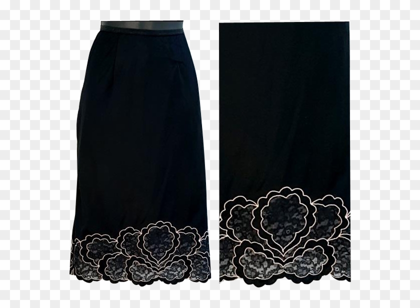 1960s Fancy Black Nylon Half Slip Medallion Lace Trim - Skirt Clipart