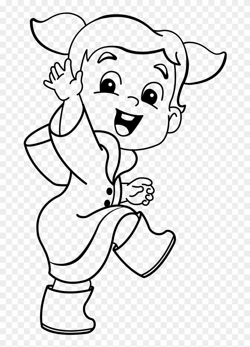 Cute Girl With Pigtails Digi Stamp - Cartoon Clipart