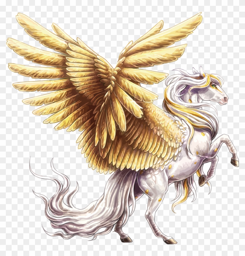 Flying Horse Png Transparent Image - Golden Pegasus Clipart #595914